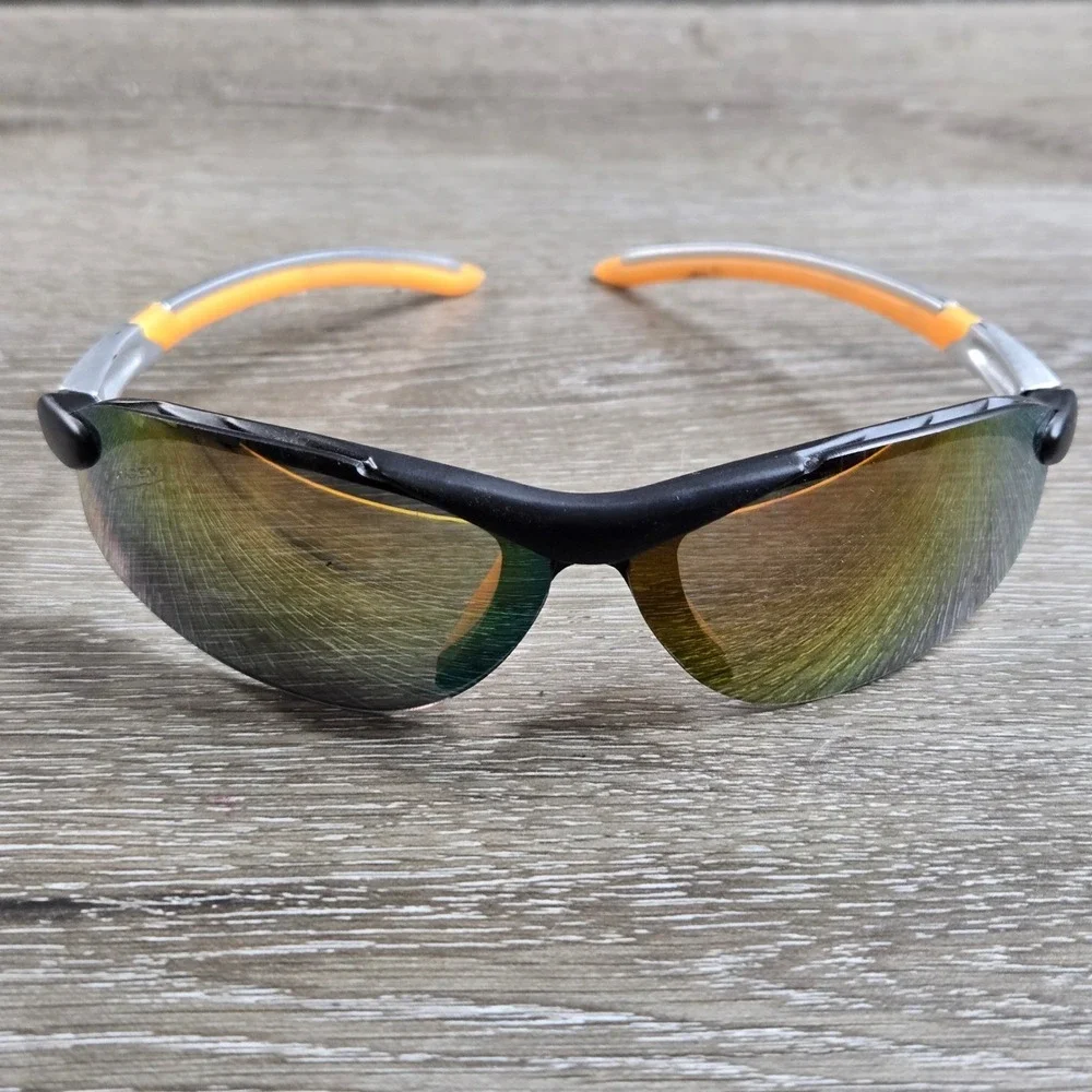 Oxigen 4500 Sport Sunglasses Black Orange Silver Mirror Iridescent Wrap Around